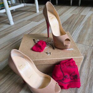 Christian Louboutin Lady Peep 150  Nude Patent Leather Eur. 38.5